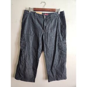 Merona Womens Fit 4 Mid Waist Curvy Hip Cargo Capri Pants Dark Wash Blue Size 10